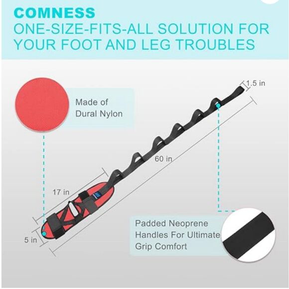 Comness Plantar Fasciitis, Foot, Calf, leg, heel Stretcher, Stretching Strap RED - Picture 8 of 9